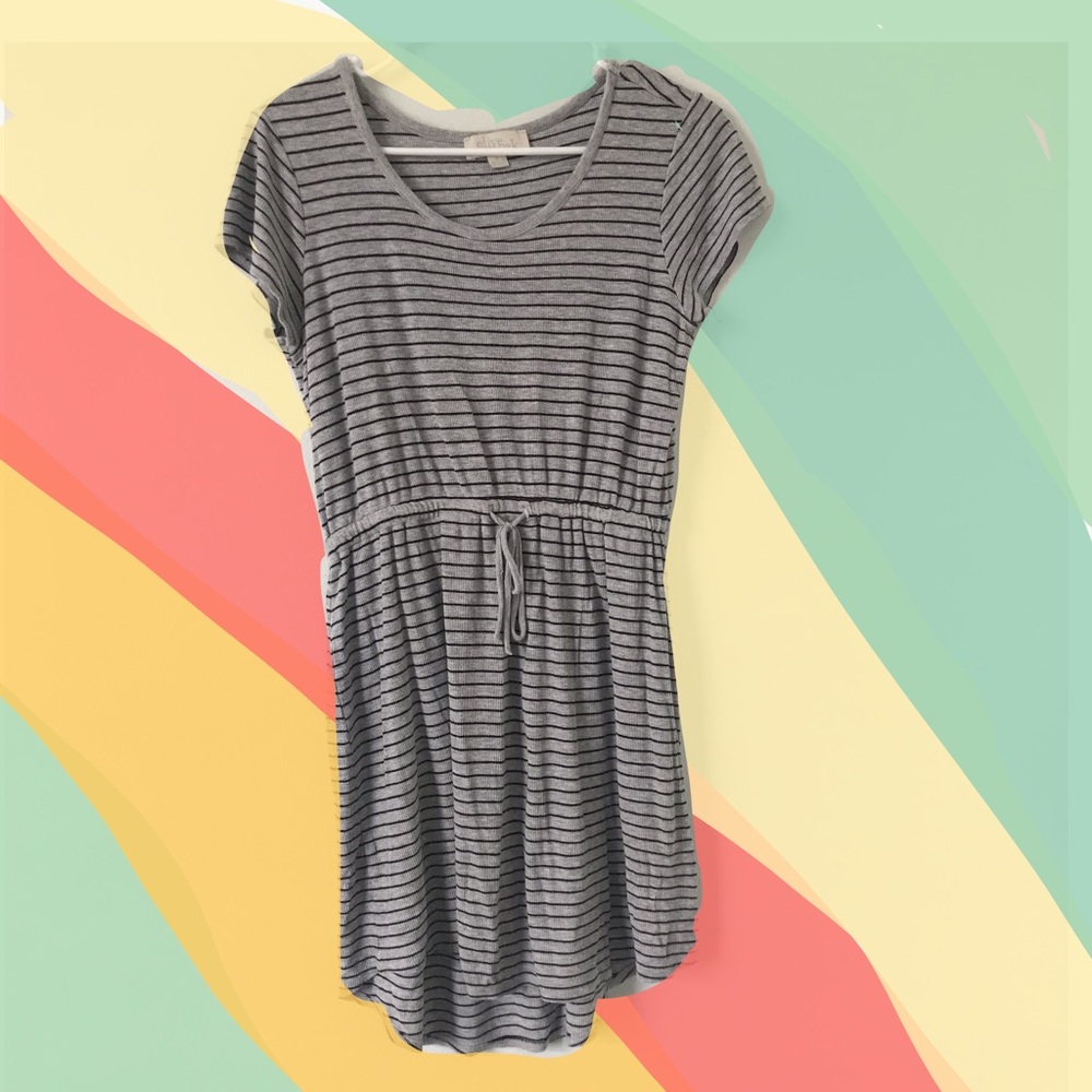 Grey and Black Ribbed Sinch Waist Dress